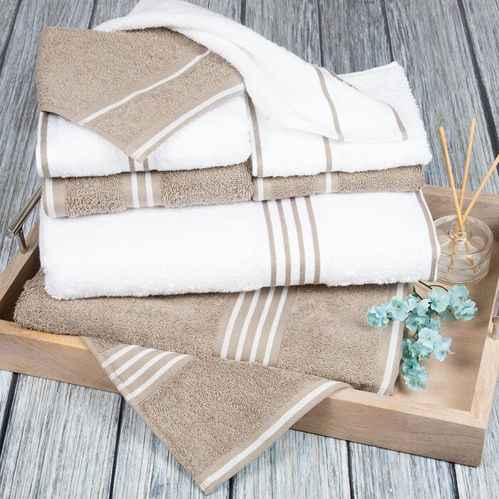 Lavish Home   Rio 8 Piece 100% Cotton Towel Set - White and Taupe