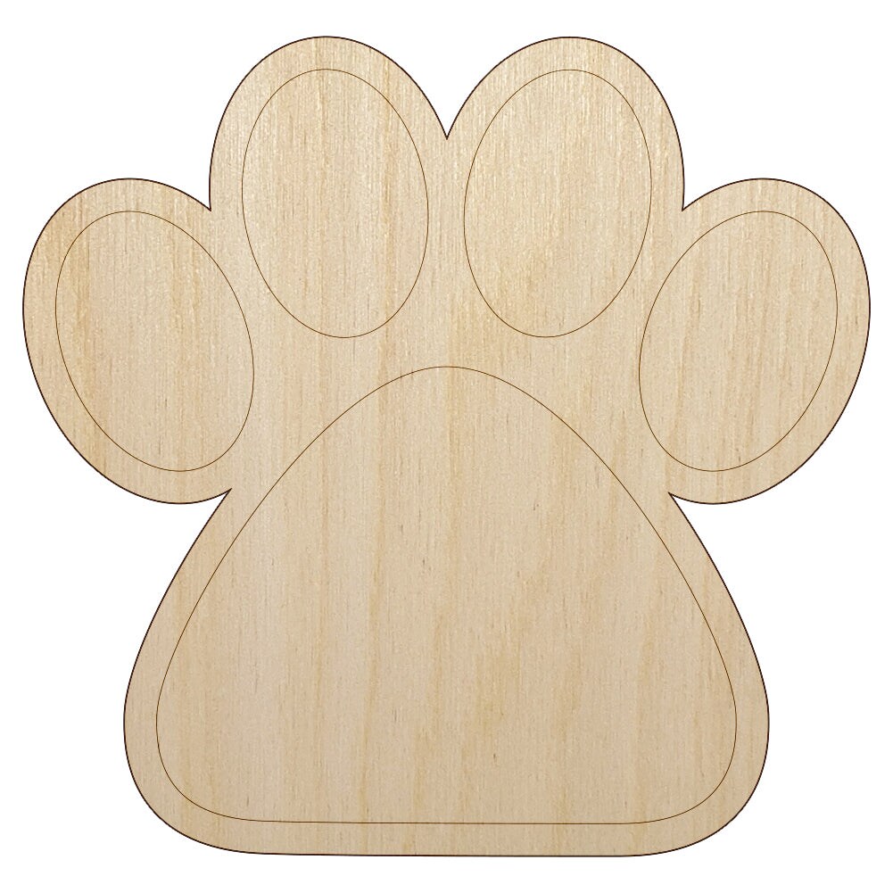 Paw Print Solid Unfinished Wood Shape Piece Cutout for DIY Craft Projects