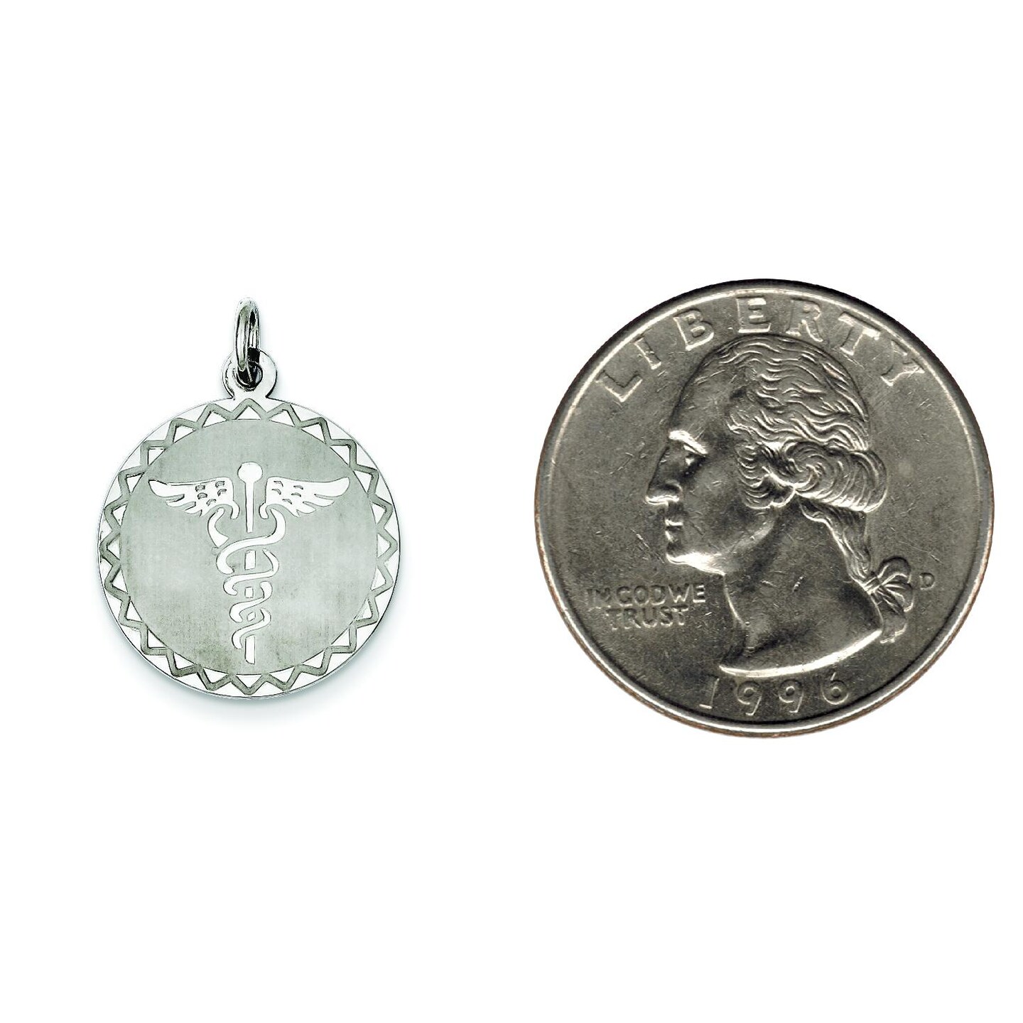 Sterling Silver Caduceus Disc Charm Pendant Jewelry 23mm x 20mm