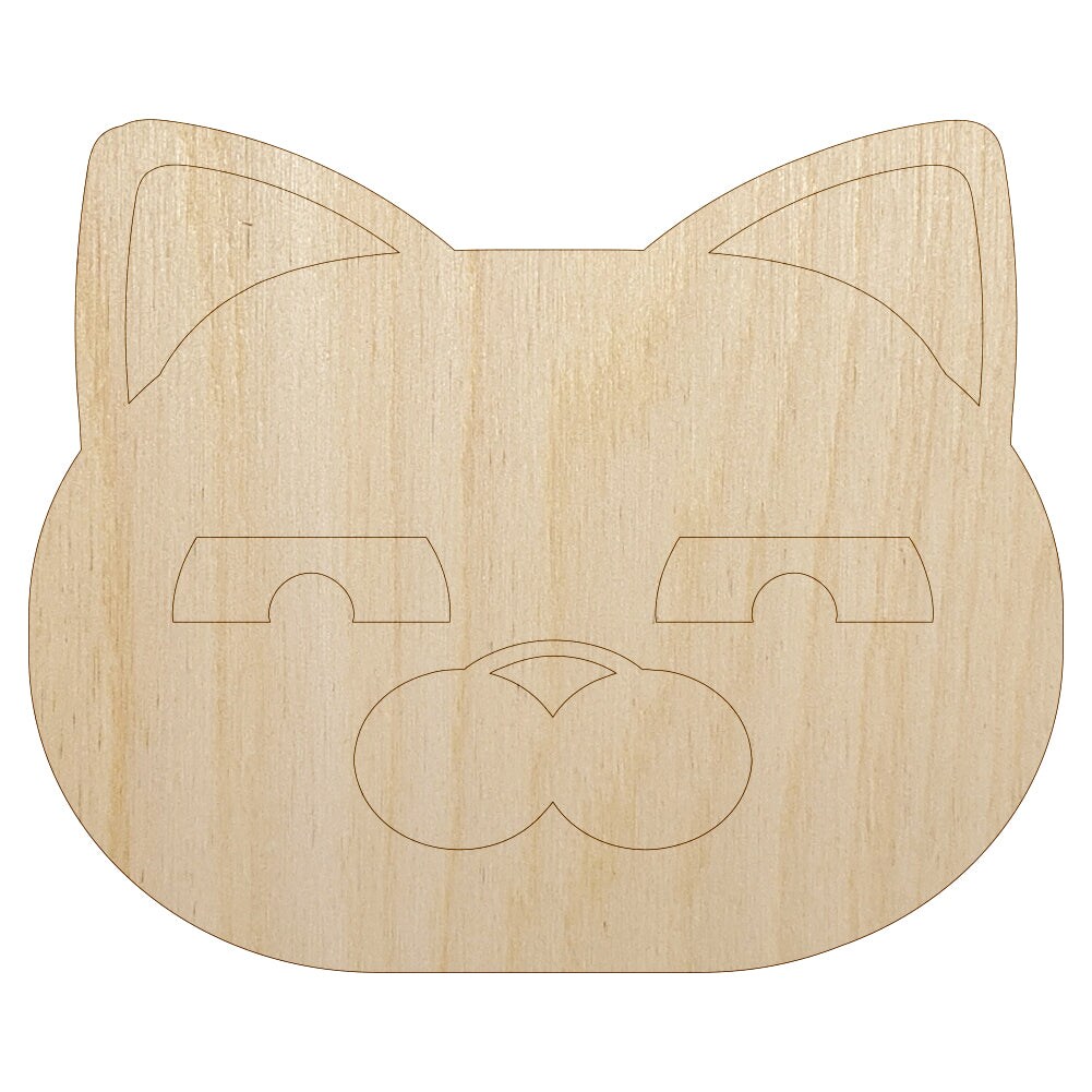 Round Cat Face Skeptical Unfinished Wood Shape Piece Cutout for DIY Craft Projects
