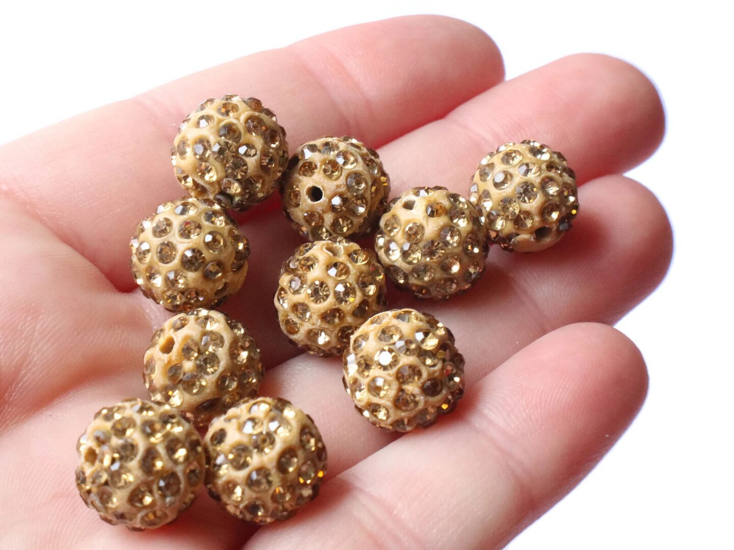 12mm Caramel Brown Round Rhinestone Polymer Clay Sparkle Beads