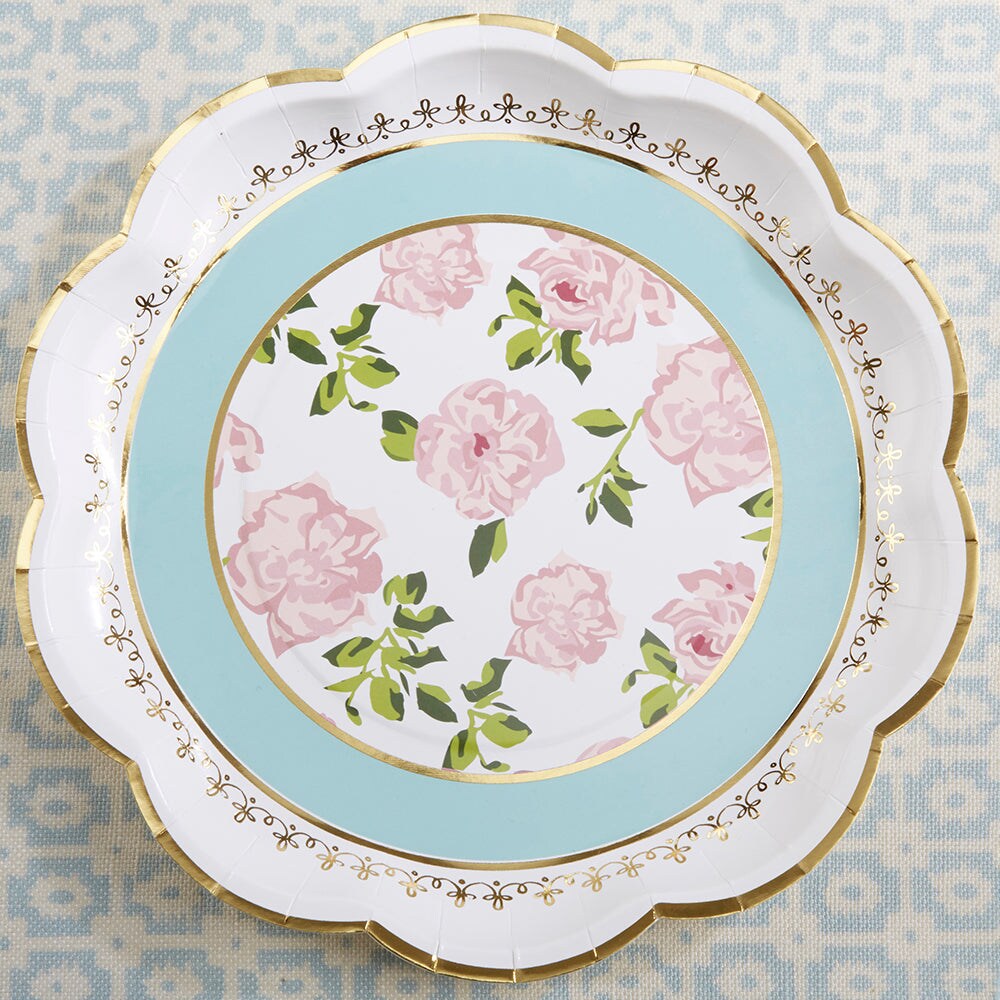 Tea Time Whimsy 9 in. Premium Paper Plates - Blue (Set of 16)