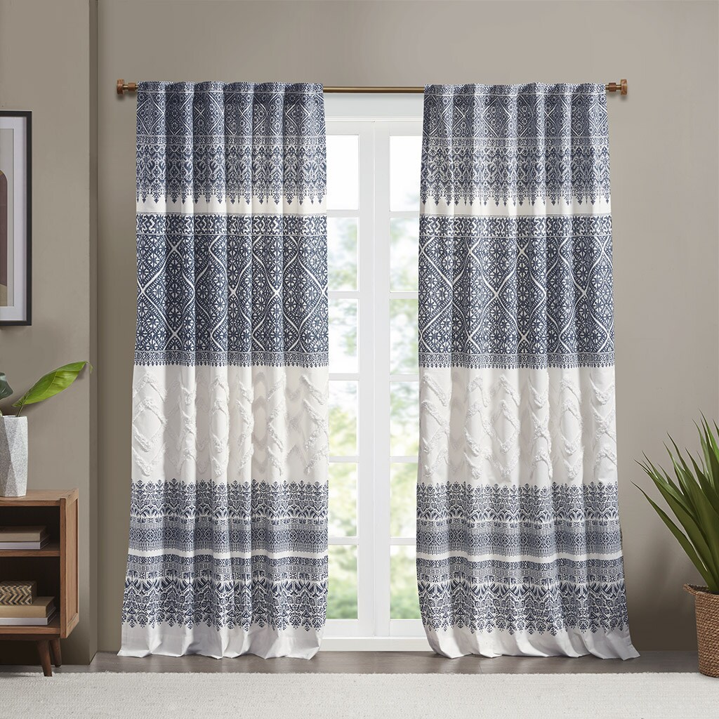 Gracie Mills Cotton Printed Curtain Panel with Chenille detail and Lining
