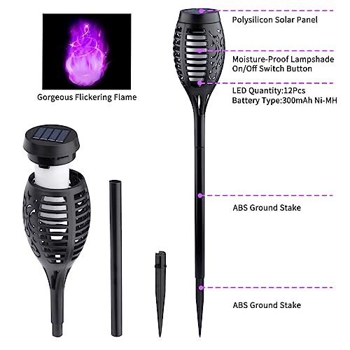 8 Pack Outdoor Halloween Decorations, Halloween Solar Lights with Purple Flame for Halloween Decor, Waterproof Halloween Lights Outdoor, Solar Pathway Lights for Outside Halloween Yard Decorations Lawn