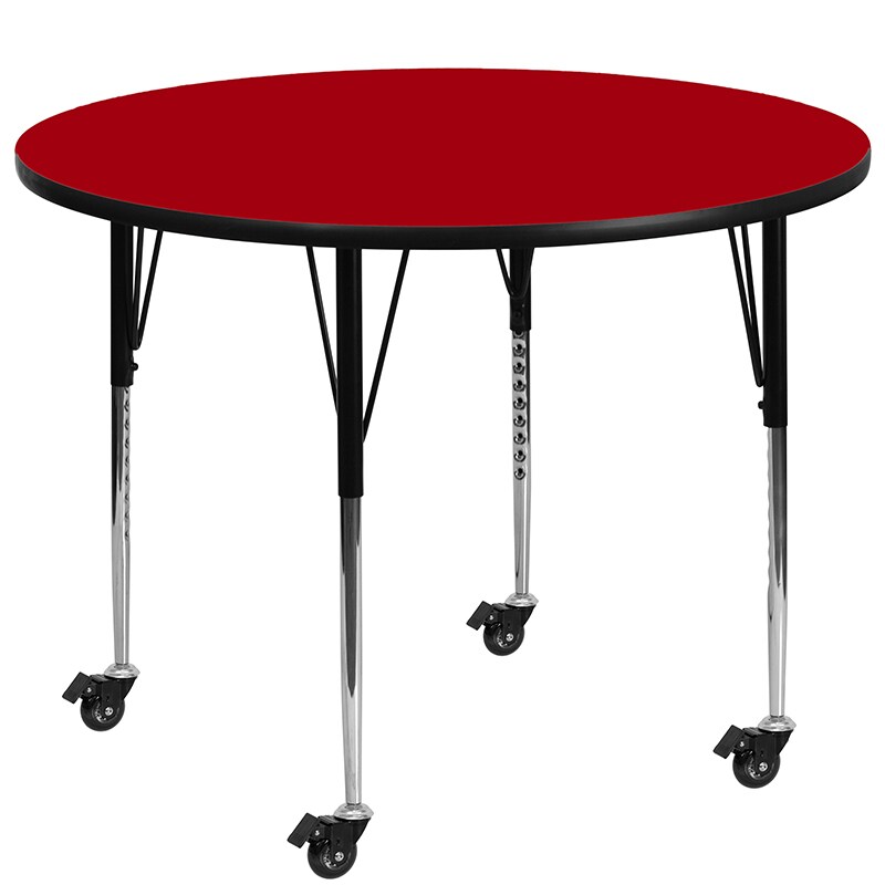 Flash Furniture Mobile 42 Round Red Thermal Laminate Activity Table - Standard Height Adjustable Legs XU-A42-RND-RED-T-A-CAS-GG