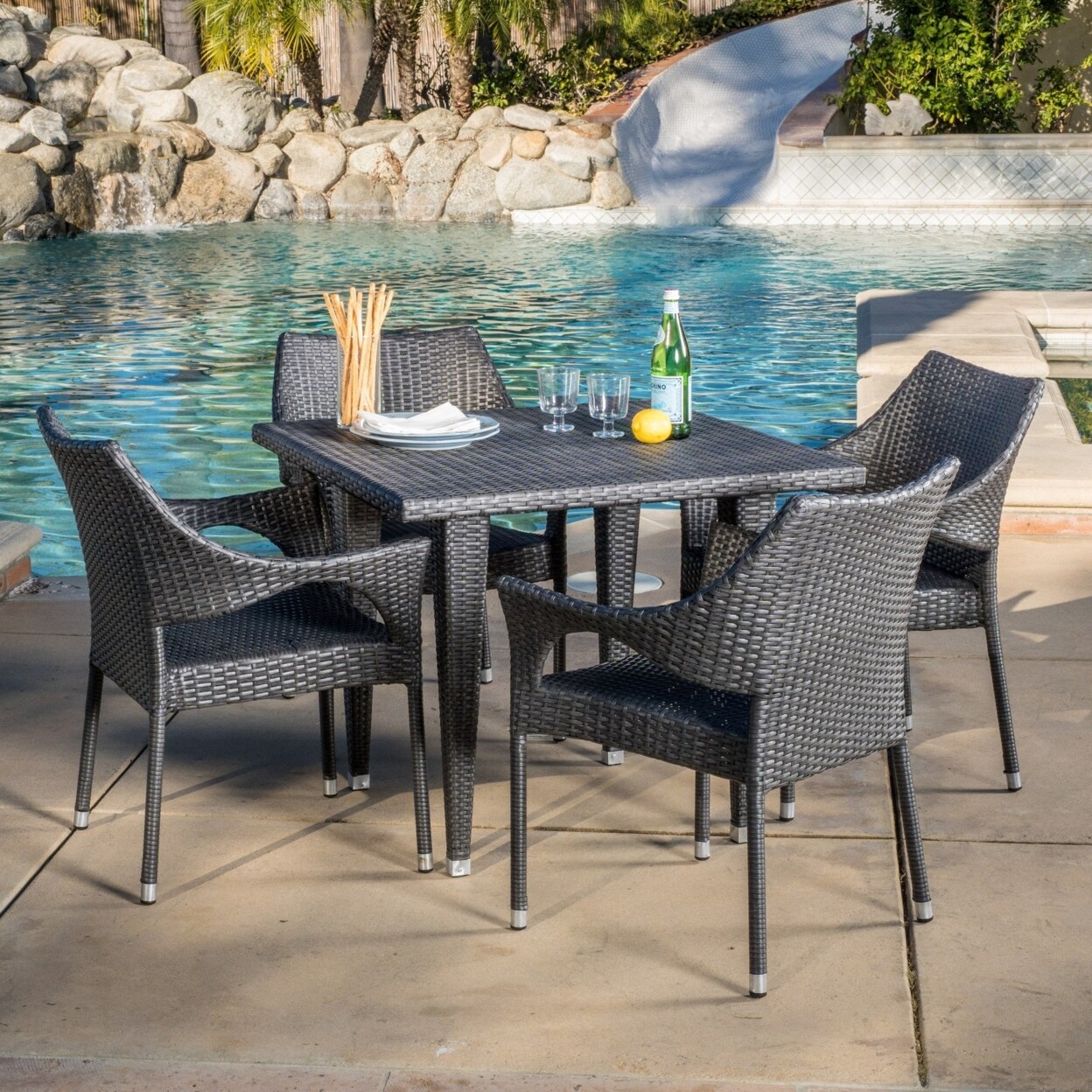 GDF Studio Alameda Outdoor 5 piece Grey Wicker Dining Set