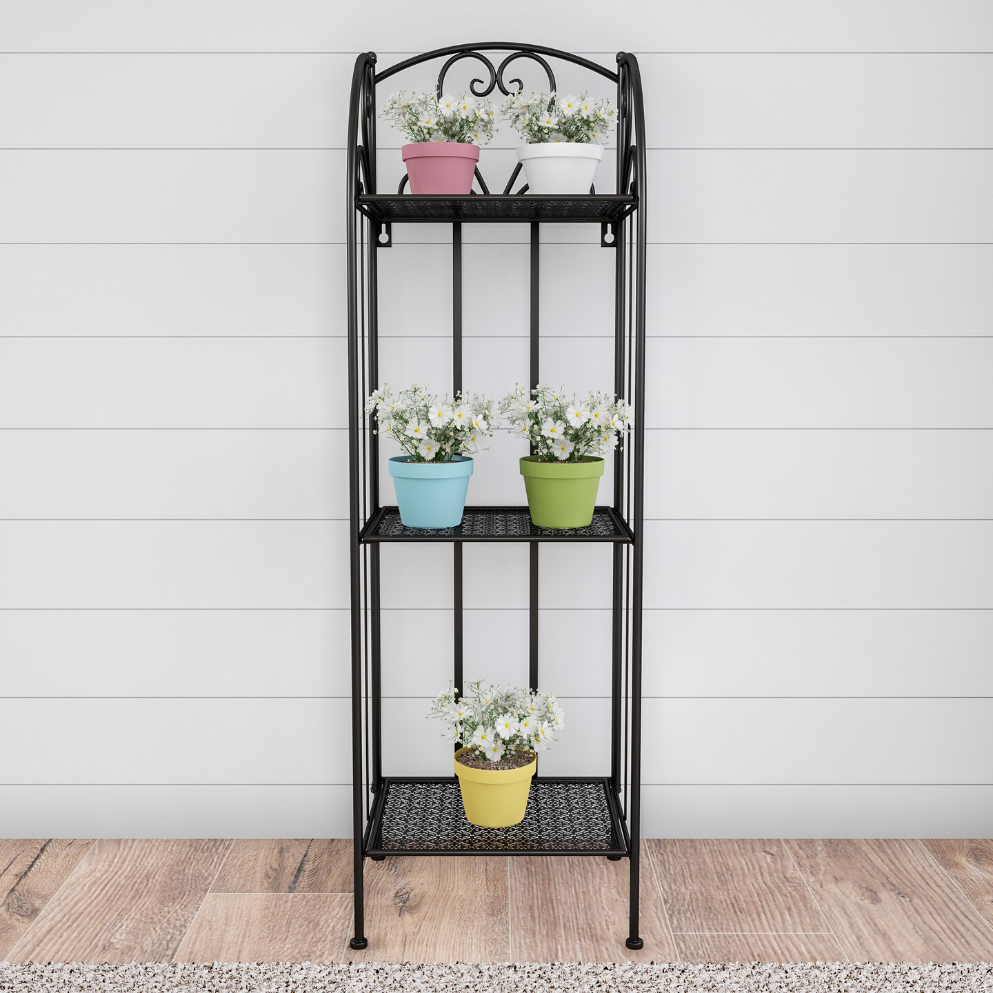 Wrought Iron Plant Stand 3-Tier Folding Indoor Outdoor Metal Display Shelf