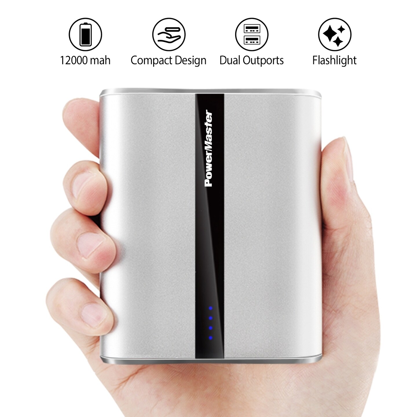 12000Mah Portable Charger Dual Usb Power Bank Compact External Battery Black