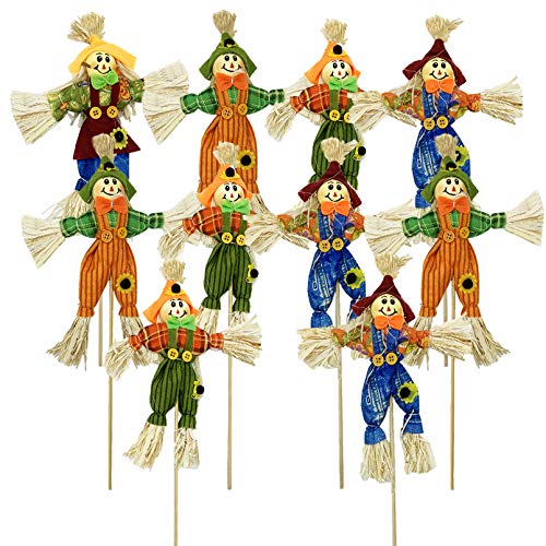 EBaokuup 10 PCS Halloween Scarecrow Decoration - 11.8 Inch Fall Harvest Scarecrow Thanksgiving Scarecrow Fall Harvest Standing Scarecrow Decor for Autumn, Halloween, Garden, Yard Decoration