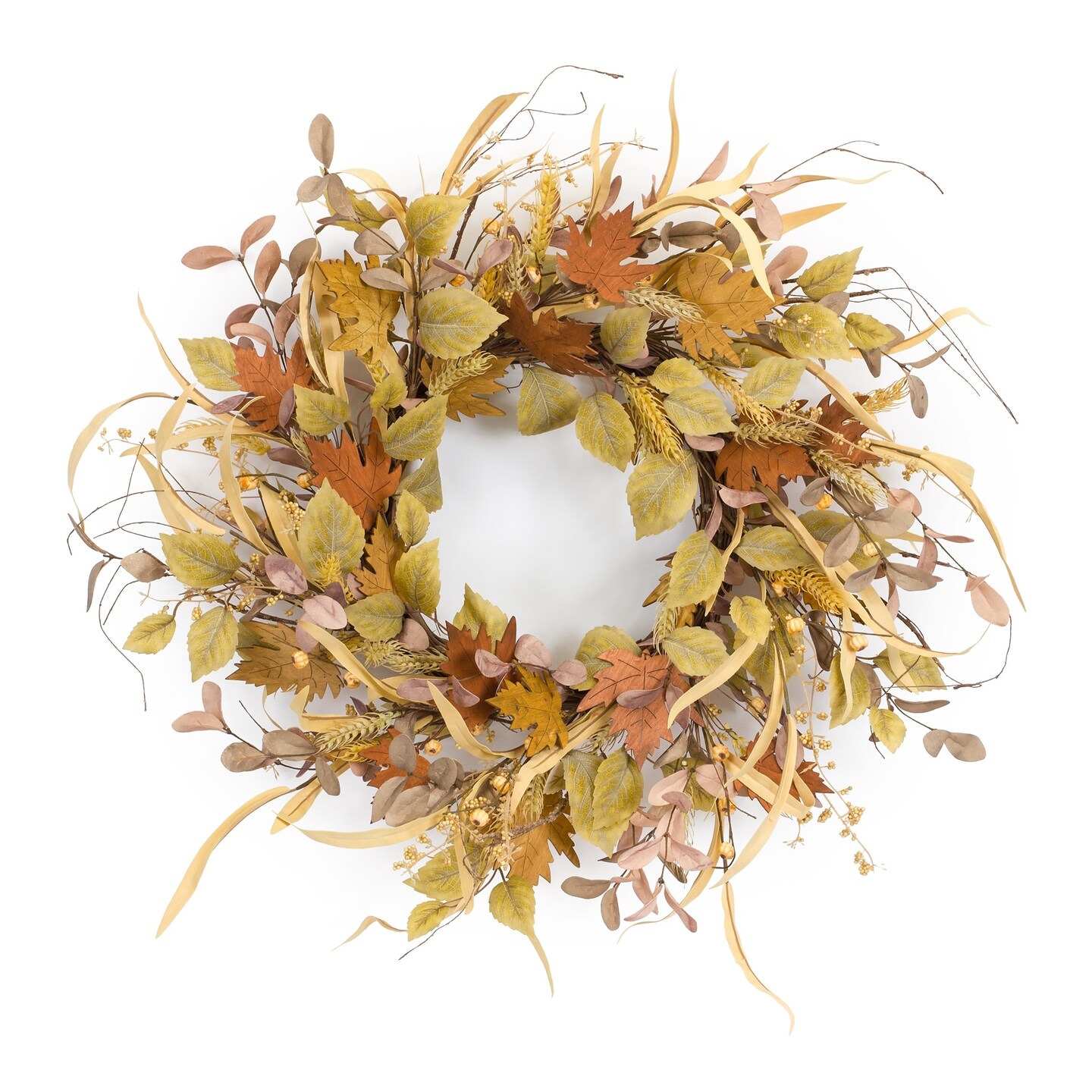 Melrose Mini Pumpkin and Leaf Artificial Fall Harvest Wreath, 19.5-Inch