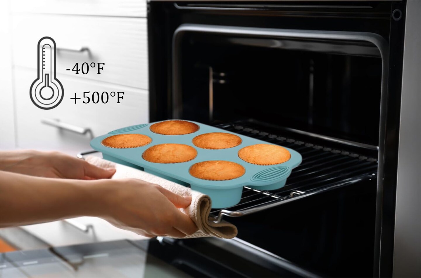 3 Pieces Silicone Muffin Pan - 6-Cavity Nonstick Baking Tray for Muffins, Cupcakes, Brownies and More - Food Grade and BPA Free - (Gray, Orange, Peacock Blue)