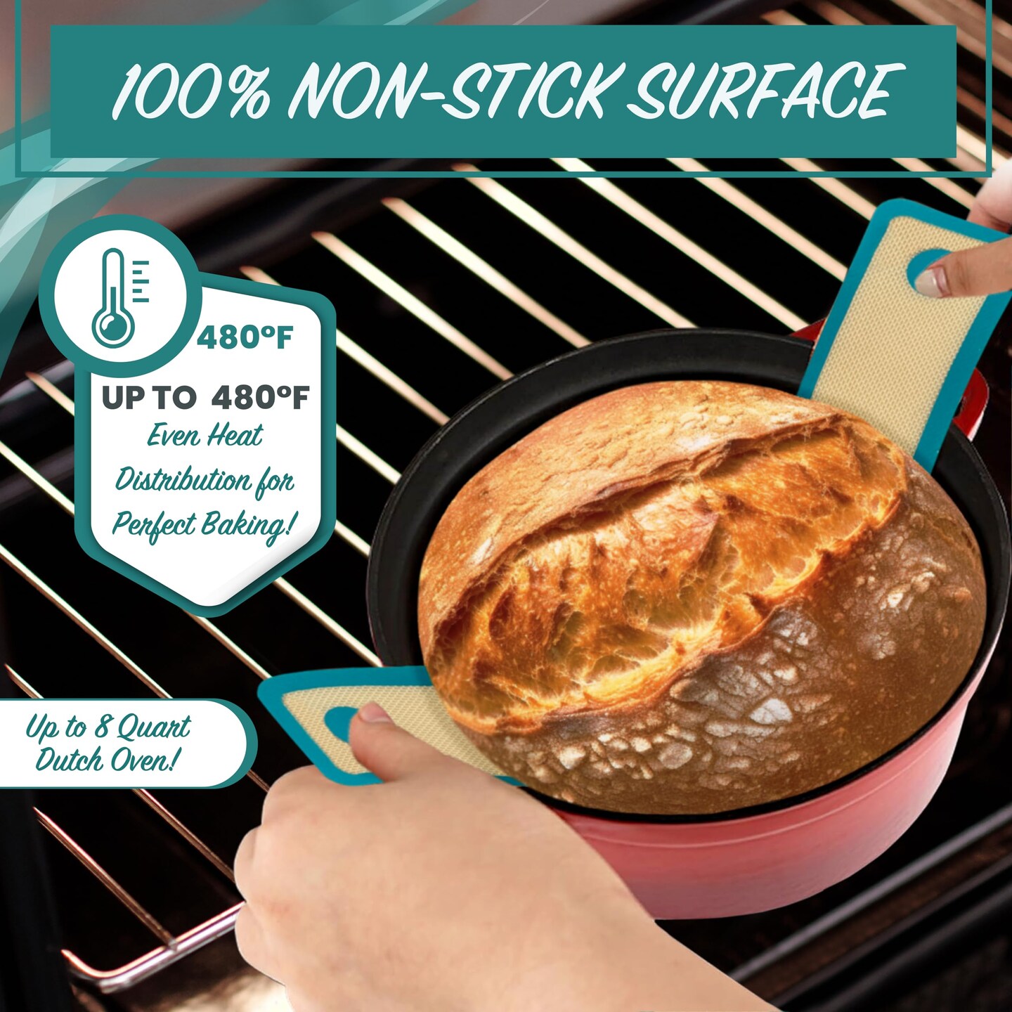 2 Pieces Silicone Bread Sling Dutch Oven | Non-Stick &#x26; Easy Clean Reusable Silicone Bread Baking Mat | Bread Baking Sheet Liner for Transferable Dough | Extra Long Handles