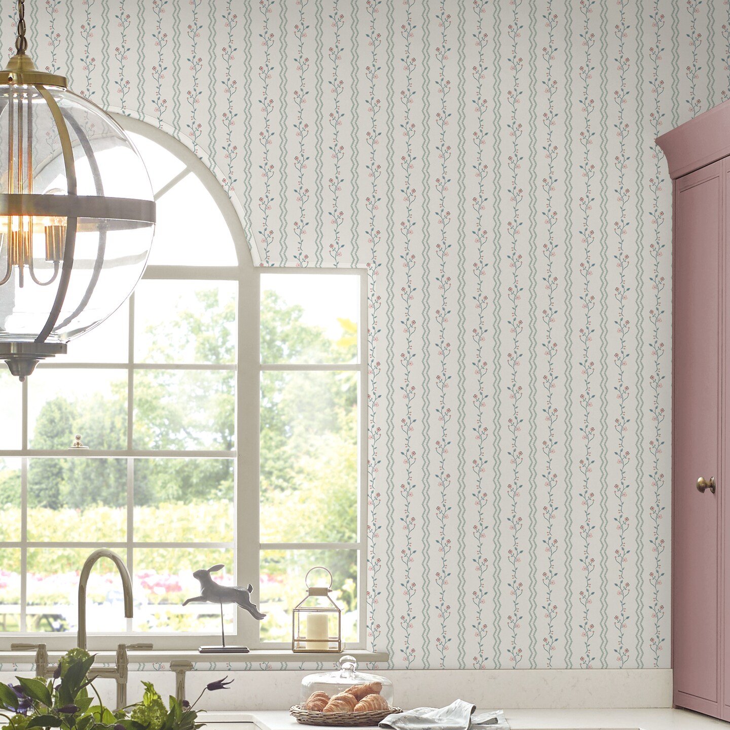 Laura Ashley Blencow Stripe Dark Duck Egg Blue Wallpaper