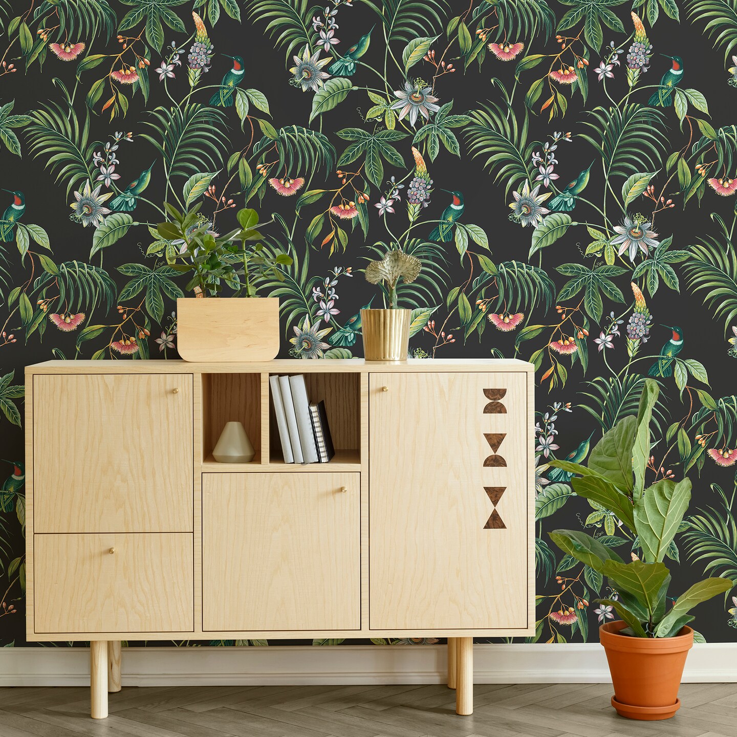 Adilah Dark Tropical Floral Wallpaper