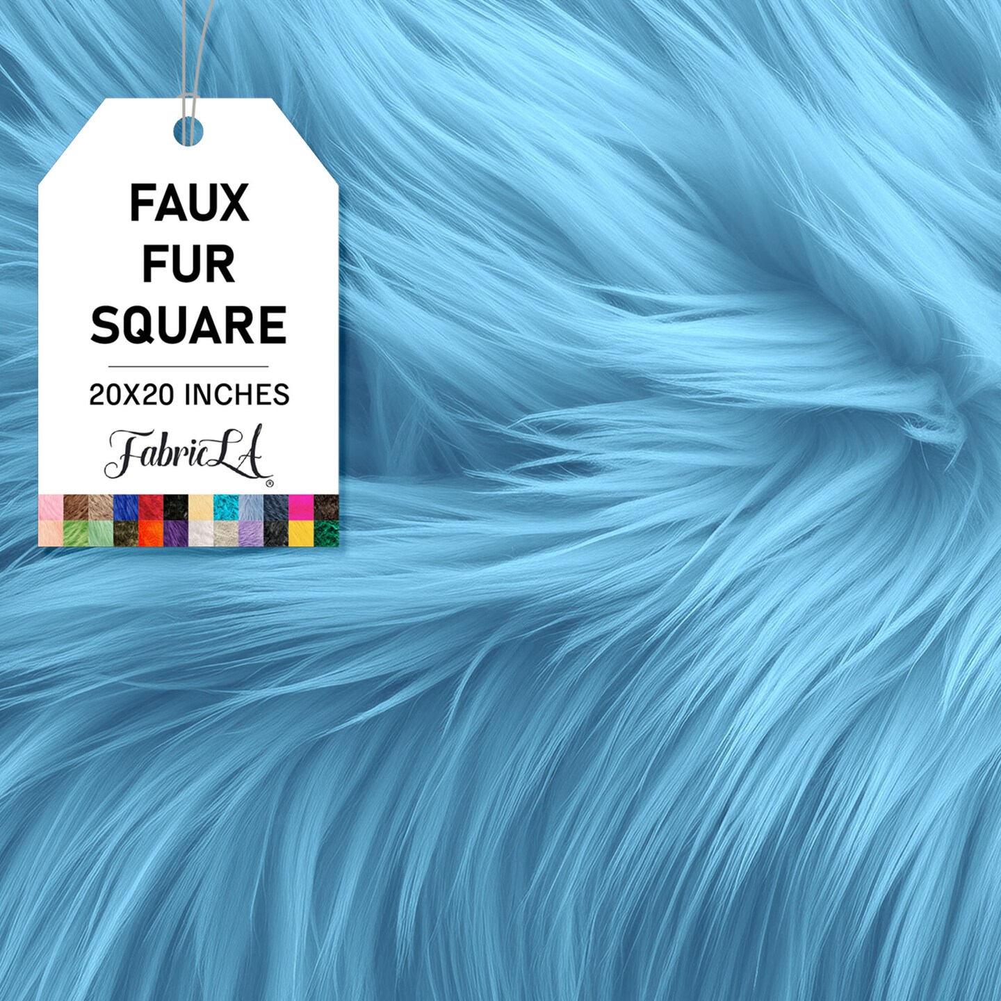 FabricLA | Faux Fur Fabric Square | 20&#x22; X 20&#x22; Inch Wide Pre-Cut Shaggy | Fake Fur Fabric | DIY, Craft Fur Decoration, Fashion Accessory, Hobby | Baby Blue
