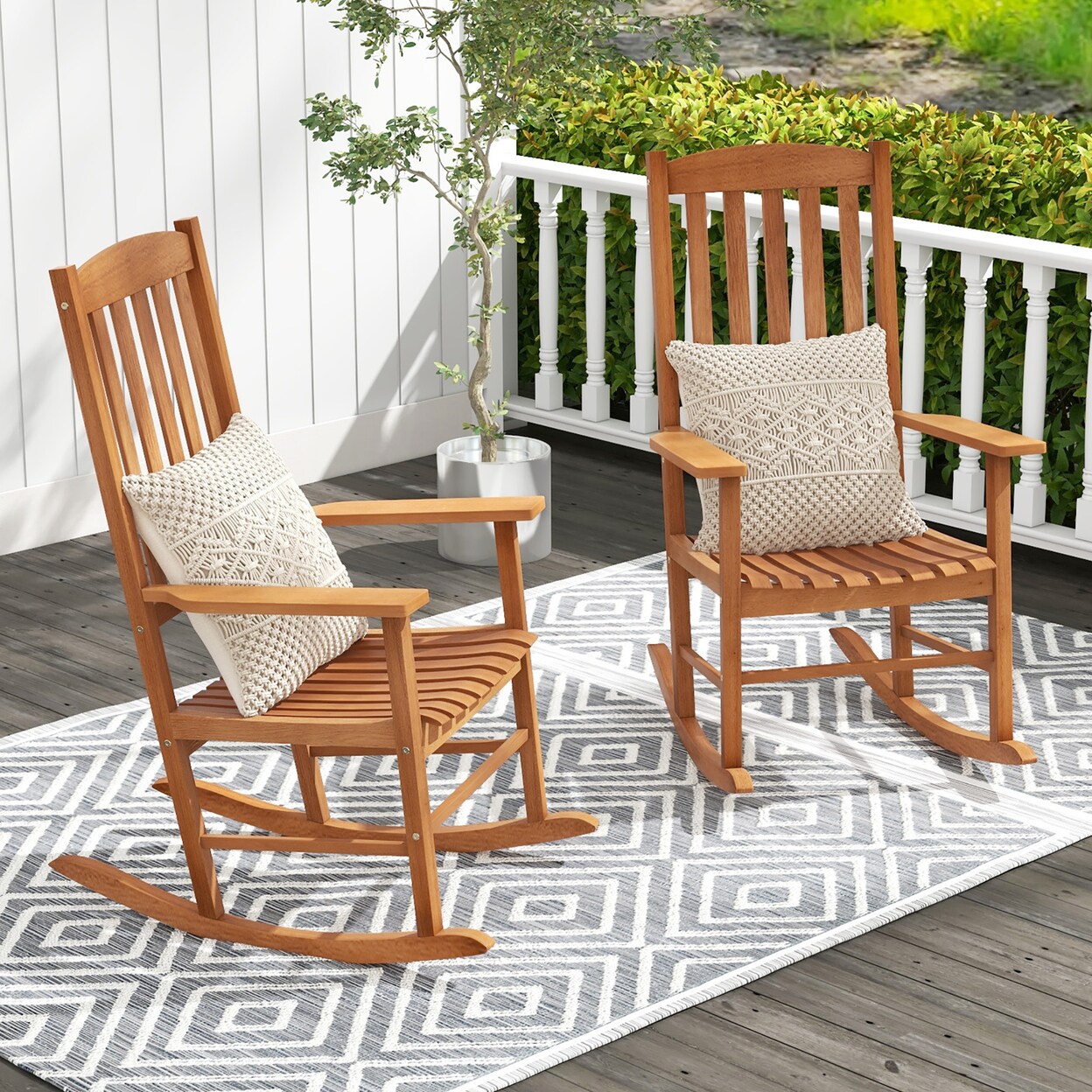 2 Pieces Patio Rocking Chair W 400 Lbs Weight Capacity Eucalyptus Wood Porch Rocker Michaels