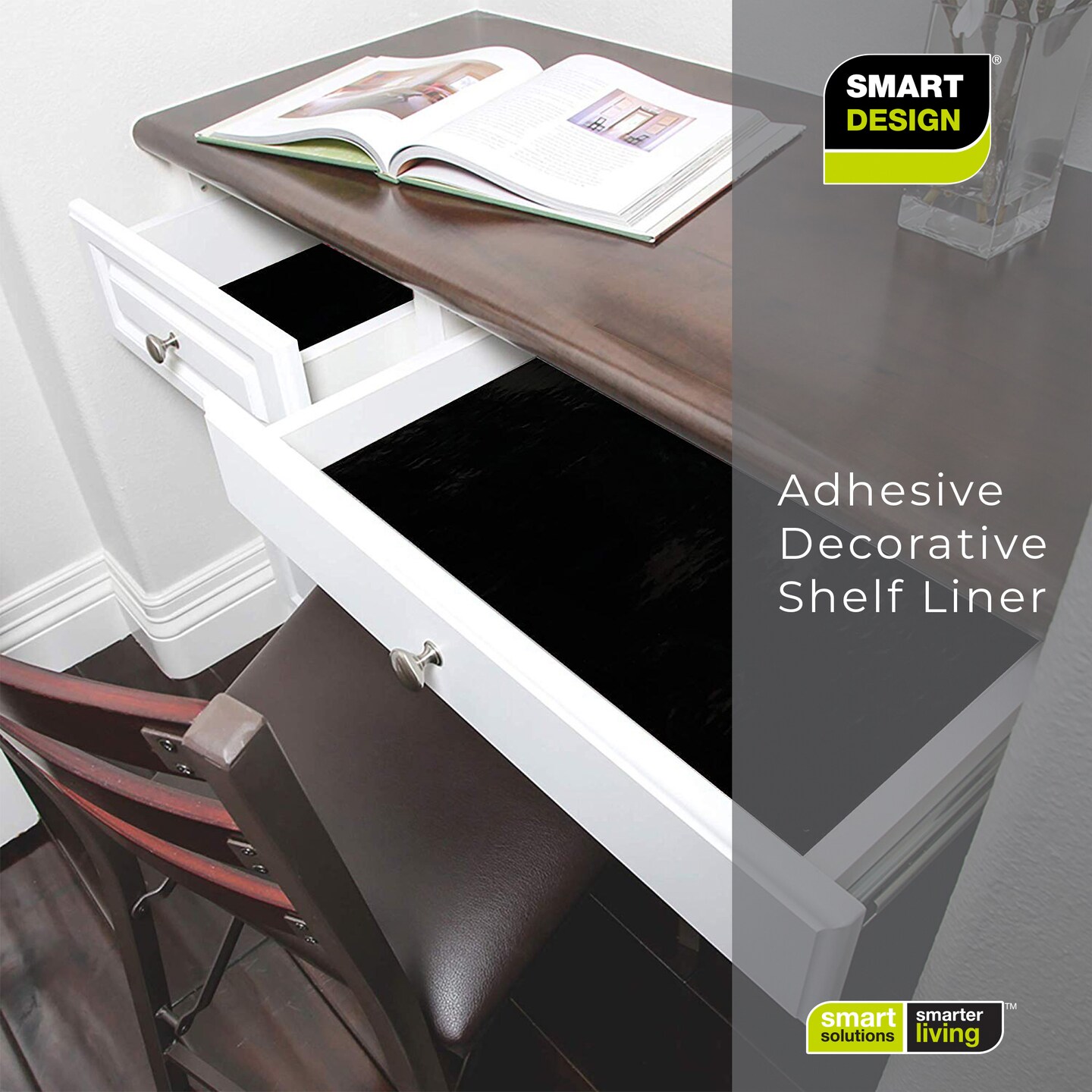 Smart Design Adhesive Shelf Liner - 18 in x 20 ft Roll - Black