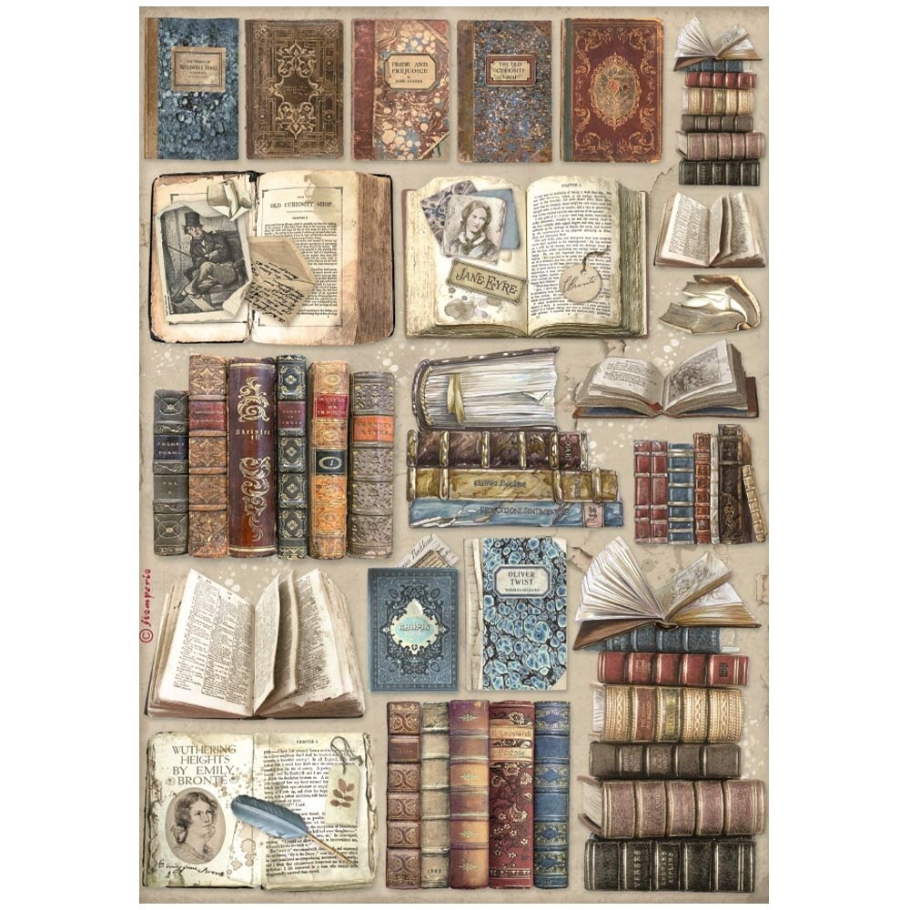 Stamperia Rice Paper Sheet A4-Vintage Library Books