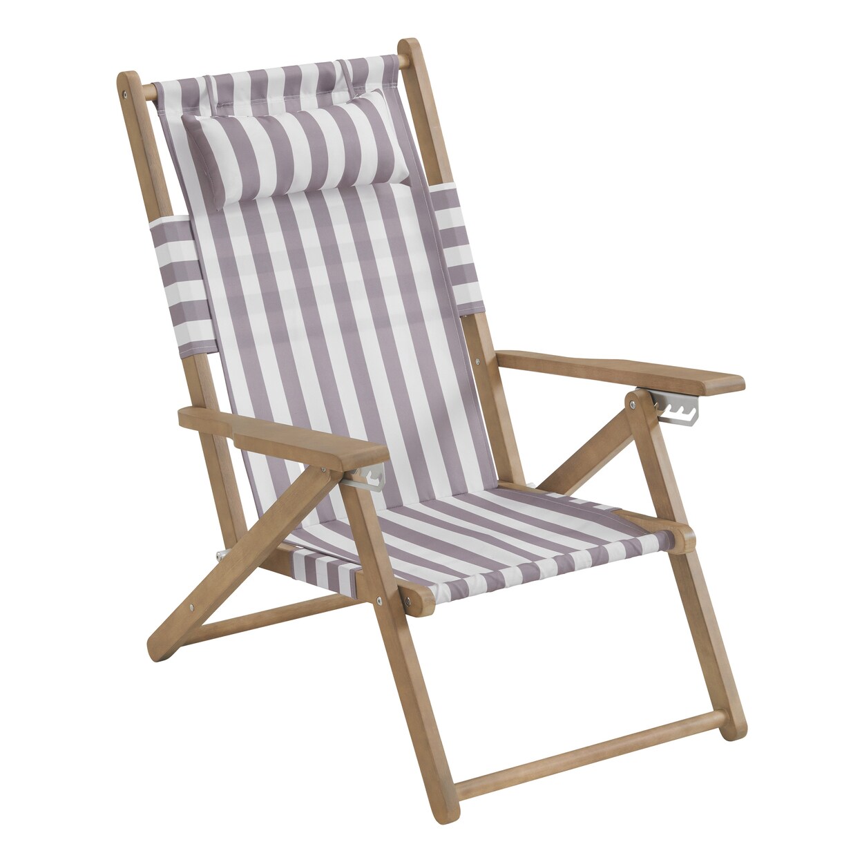 Wood Folding Beach Chair 4-Position Reclining Waterproof Eucalyptus Taupe 300Lbs