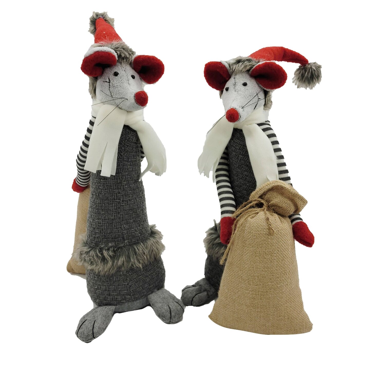 Galt International Mouse with Sack Christmas Tabletop Figurine - 26.25" - Gray and White - Set of 2