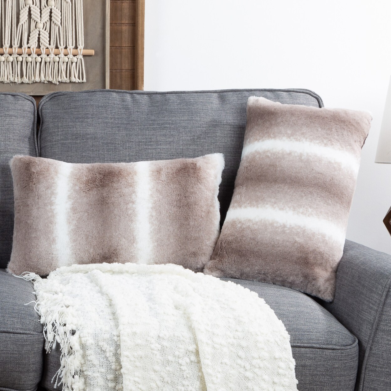 Plush Lumbar Pillows Set Of 2 11X19in Sandy Gray Throw Pillows And Covers