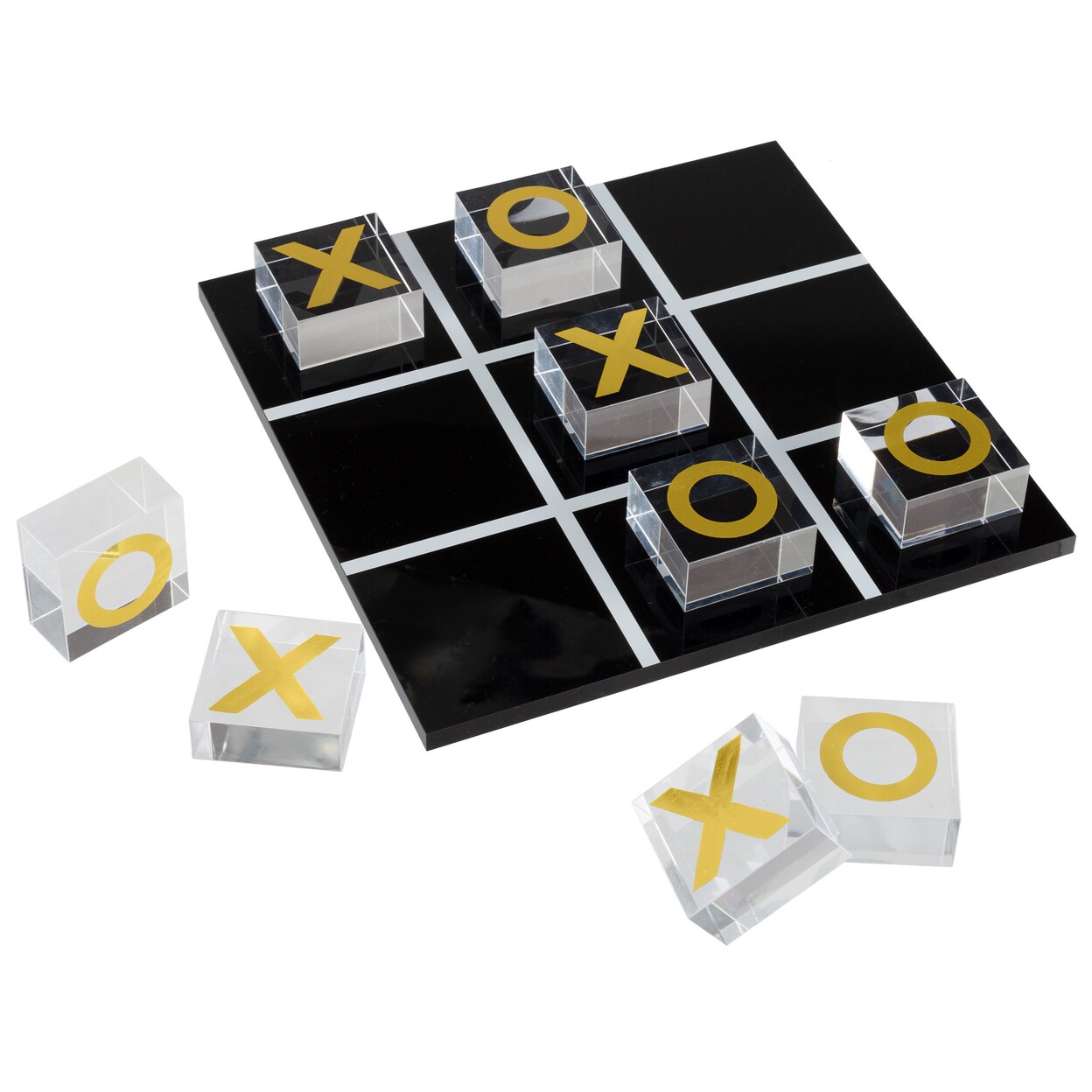 Acrylic Tic Tac Toe Game Tabletop Decor Black Gold 7.87 Inch Gift For Kids Adults