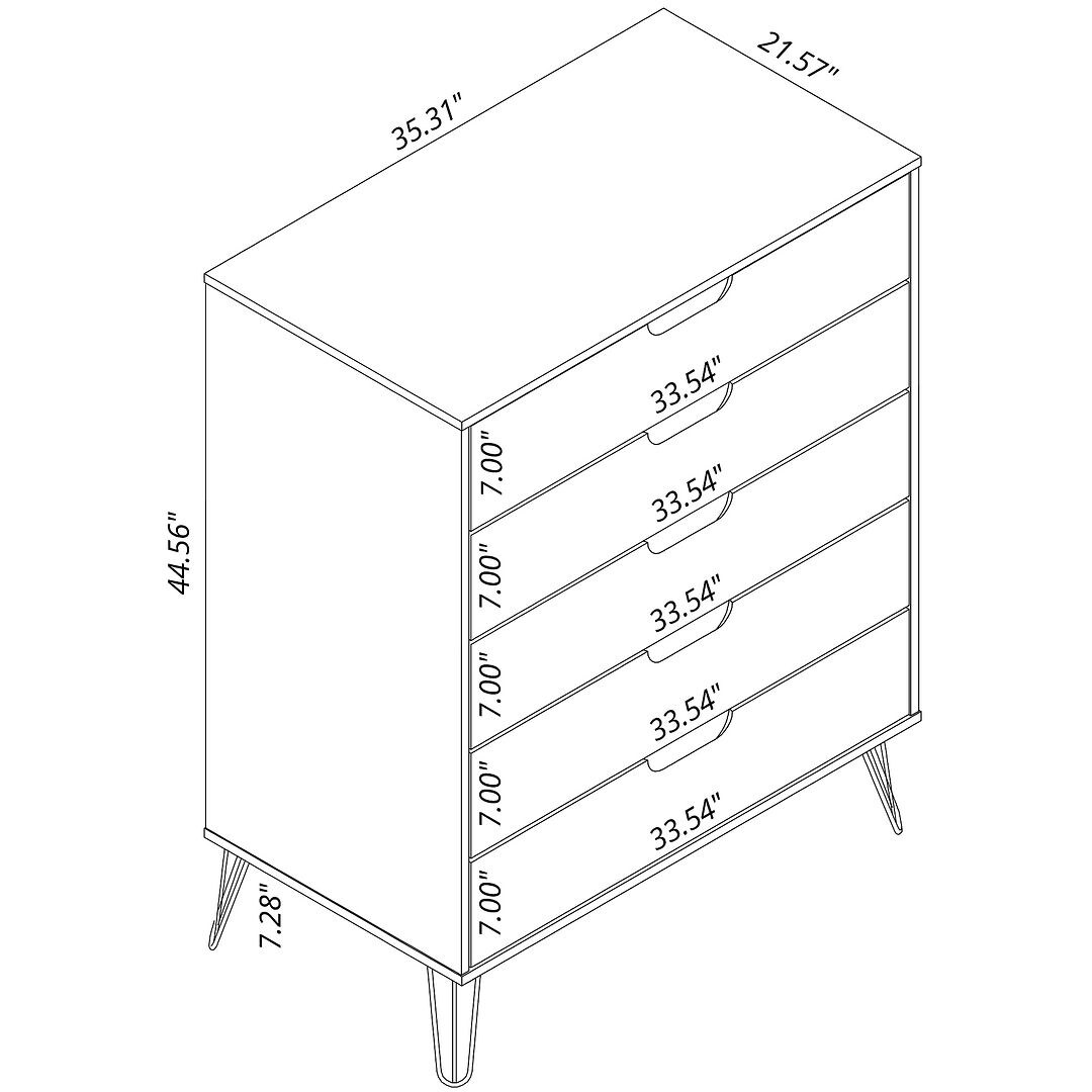 Manhattan Comfort Rockefeller 5-Drawer Tall Dresser with Metal Legs