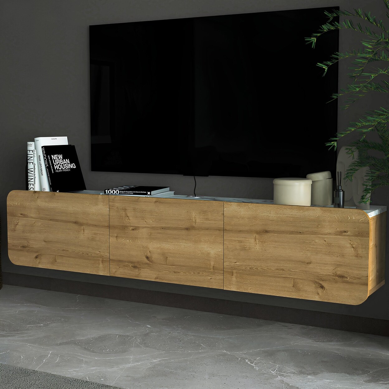Atelier Mobili Modern   Floating TV Stand - Versatile Wall Mounted Entertainment Center for TVs Up to 80 Inch - Available