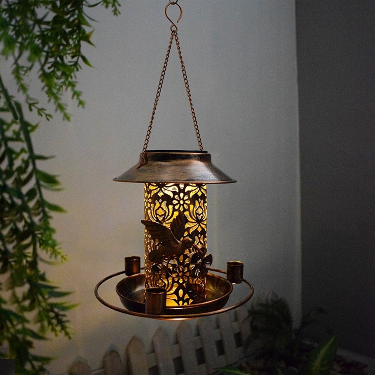SKUSHOPS Solar Bird Feeder Decorative Hanging Bird Feeder Lantern Warm White Light Bird Feeder for Outdoor Garden Backyard