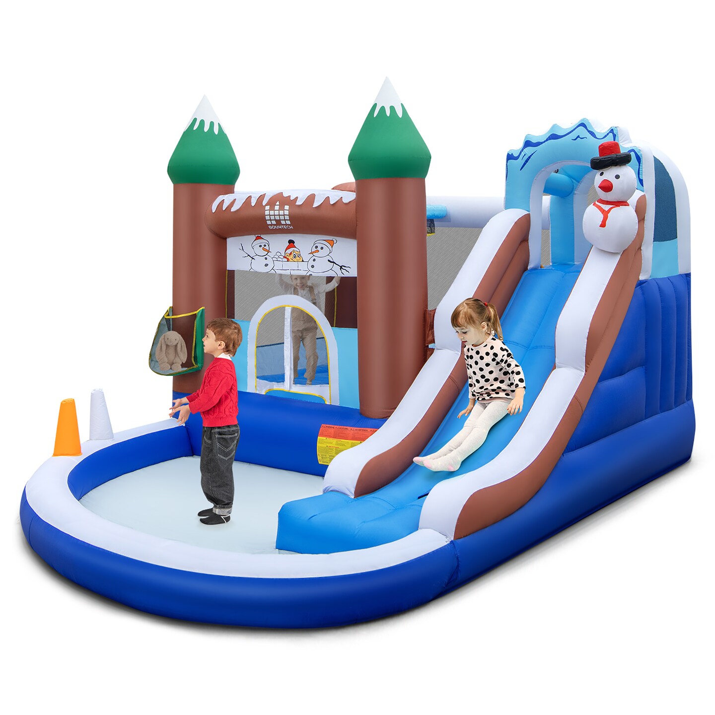 Costway 6-in-1 Winter Theme Snowman Inflatable Castle Kids Bounce House