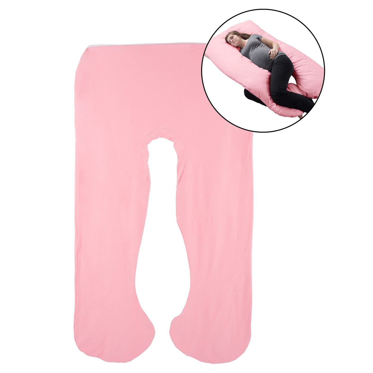Pink U Shaped Pregnancy Pillow Cover 60X38 Inch 100 Cotton Washable Case