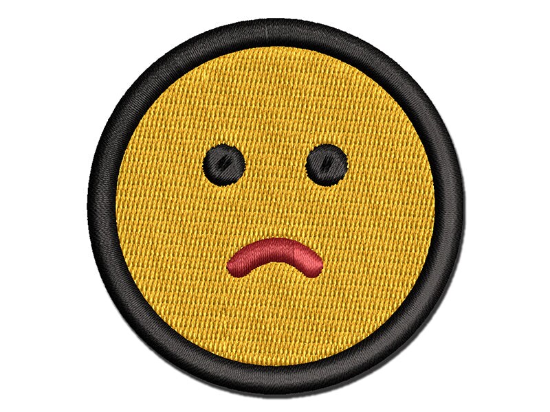 Sad Frown Face Emoticon Multi-Color Embroidered Iron-On or Hook &#x26; Loop Patch Applique