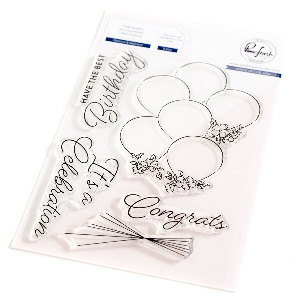 Pinkfresh Studio Clear Stamp Set 4&#x22;X6&#x22;-Ribbons &#x26; Balloons