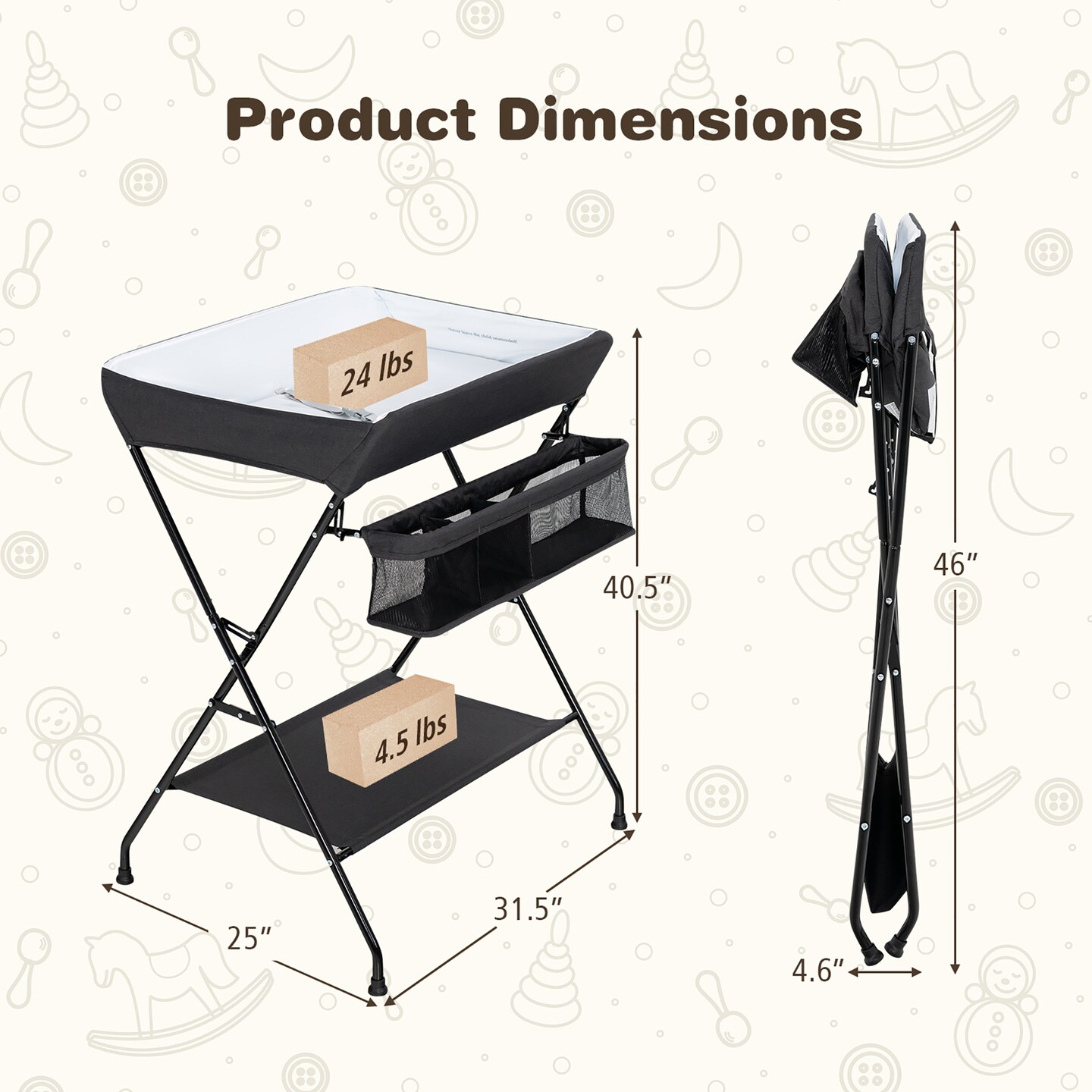 Costway Baby Infant Changing Table Folding Diaper Station Nursery with Storage Gray/Black