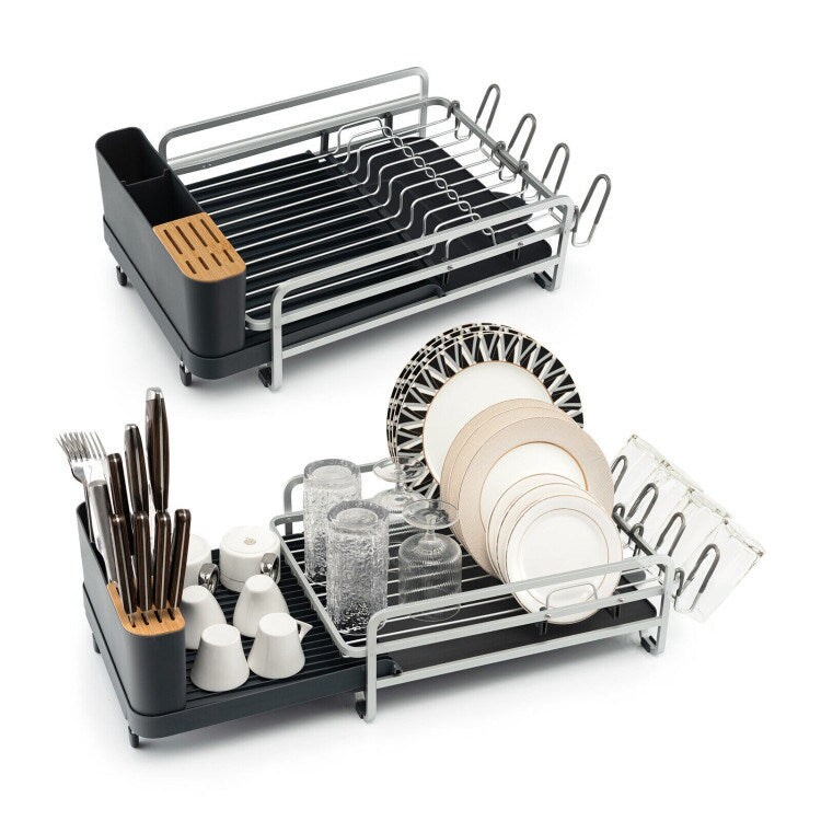 Stainless Steel Expandable Dish Rack with Drainboard and Swivel Spout