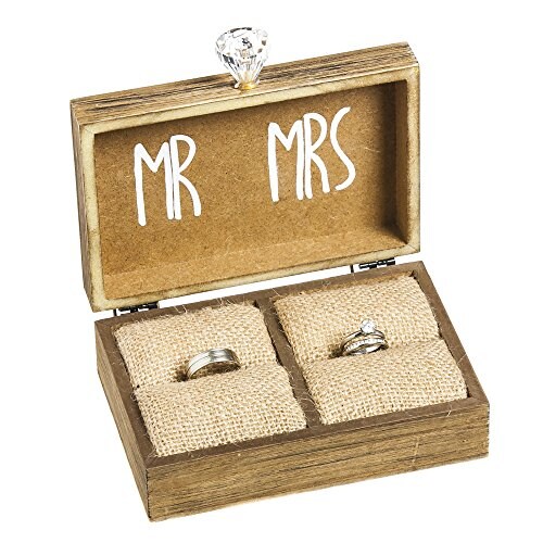 Cypress Home Wedding Decor &#x201C;and Then Two Become One&#x201D; Mr. and Mrs. Wooden Ring Holder Decorative Box - 5&#x201D;W x 6&#x201D;D x 2&#x201D;H Elegant Wedding Proposal Rustic Gift Box