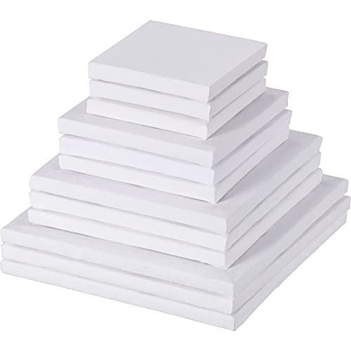 12 Pieces Assorted Size Mini Art Canvas Stretched for Craft Painting Drawing (3 Inches, 4 Inch, 5 Inch, 6 Inch)