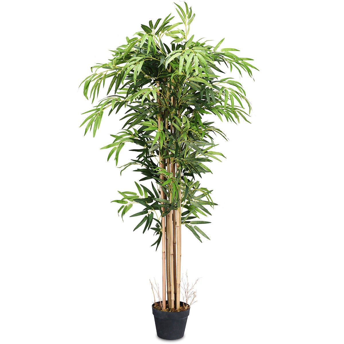 Gymax Artificial Bamboo Silk Tree Planter Green 5 Feet Holiday Decor