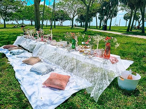 60 X120 Inches White Lace Tablecloth Rectangle Vintage Embroidered Fall Wedding Tablecloths Overlay for Outdoor Party Thanksgiving Home Decor