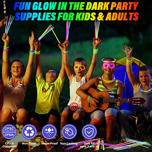 BUDI 467Pcs Glow Sticks Party Favors for Kids Adults 200 GlowStick Bulk 7 Colors 8 Inch &#x26; 267 Connectors Necklace Bracelets Glasses and More in the Dark Light Up Toys