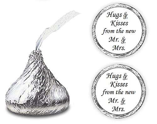 324 Hugs and Kisses from The New Mr. &#x26; Mrs. Kiss Wedding Stickers, Chocolate Drops Labels Stickers for Weddings, Bridal Shower Engagement Party Decorations, Kisses Favors Decor. Made in USA
