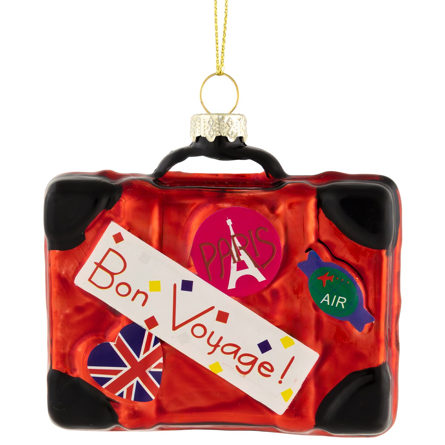 Northlight 3.25&#x22; Shiny Red Bon Voyage Travel Suitcase Glass Christmas Hanging Ornament