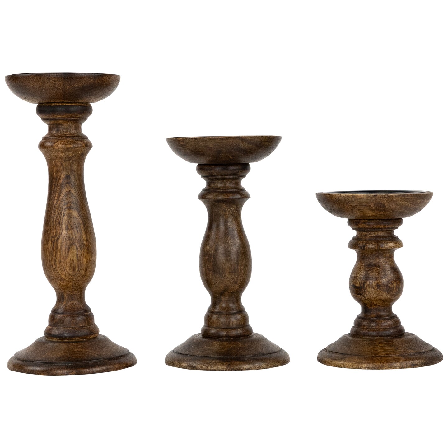 Northlight Natural Dark Wooden Pillar Candle Holders - 10" - Set of 3