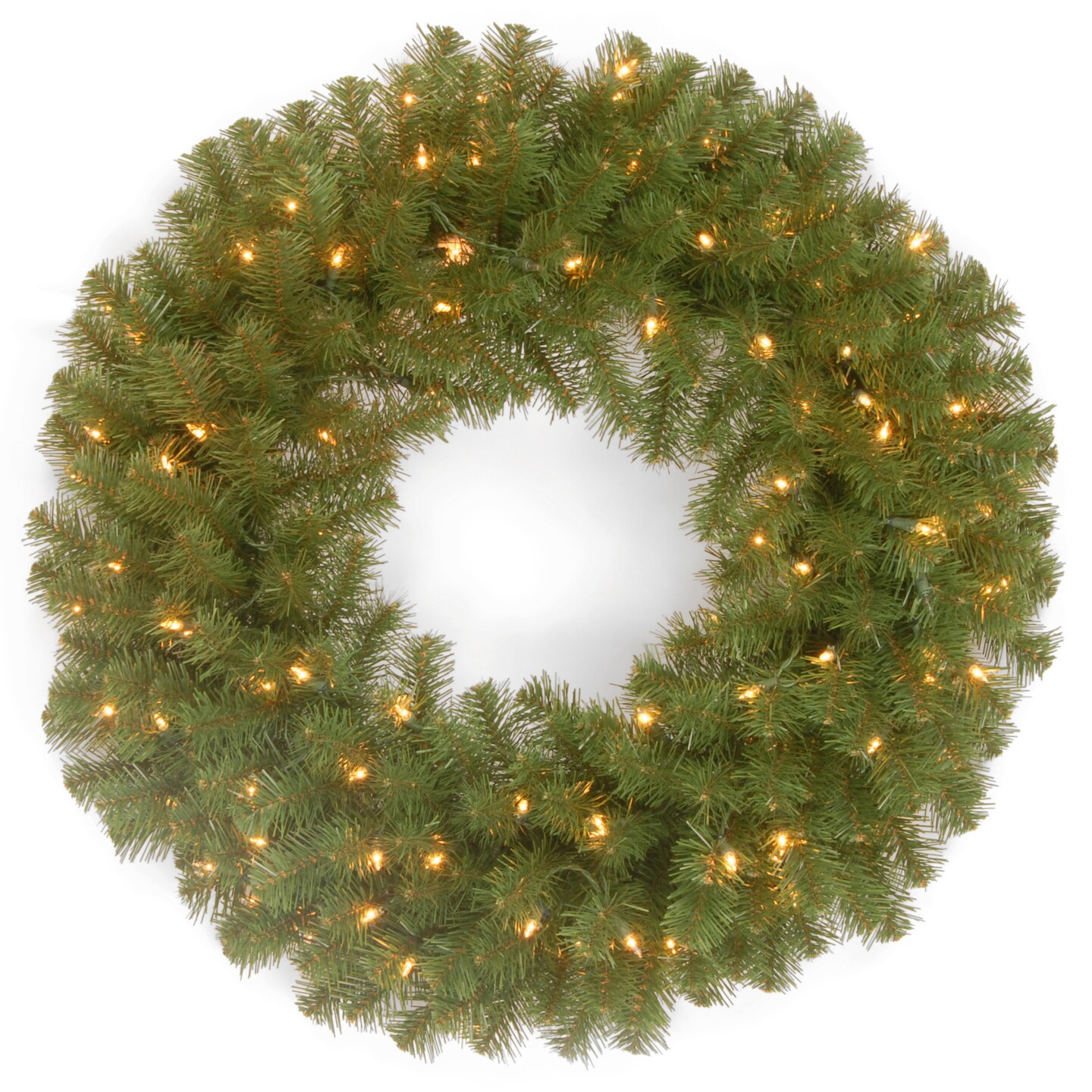 National Tree Company Pre-Lit Artificial Christmas Wreath, Green, North Valley Spruce, Dual Color® LED Battery Operated Lights, Timer, 10 Functions, 24 Inches