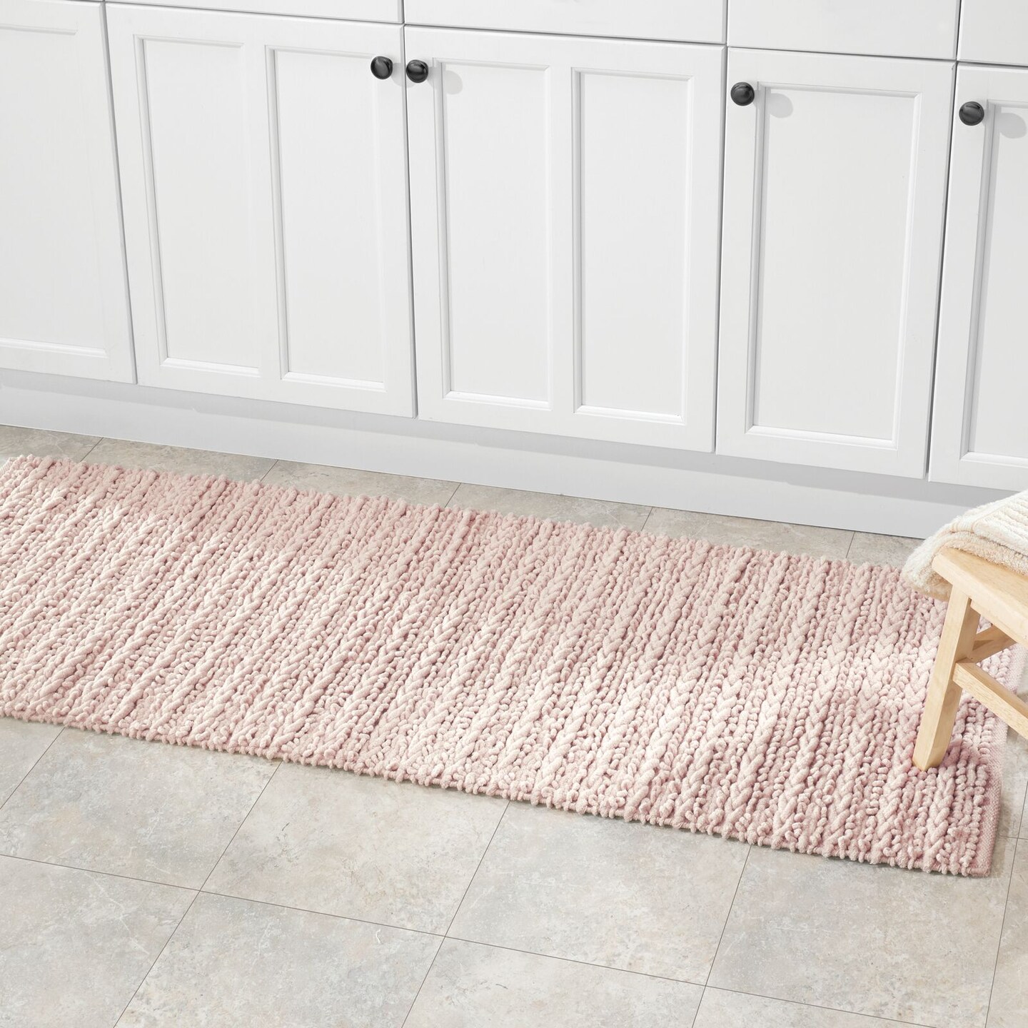 mDesign Soft Cotton Spa Mat Rug for Bathroom, Braided, 60&#x22; x 21&#x22;