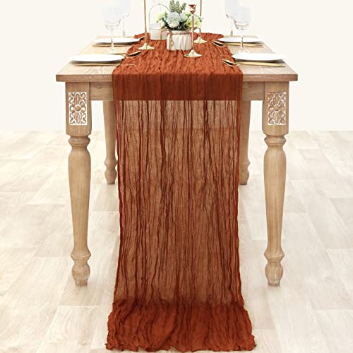 Cheesecloth Table Runner 10ft Gauze Boho Rustic Terracotta Cheese Cloth Table Runner for Wedding Bridal Shower Fall Thanksgiving Christmas Decoration