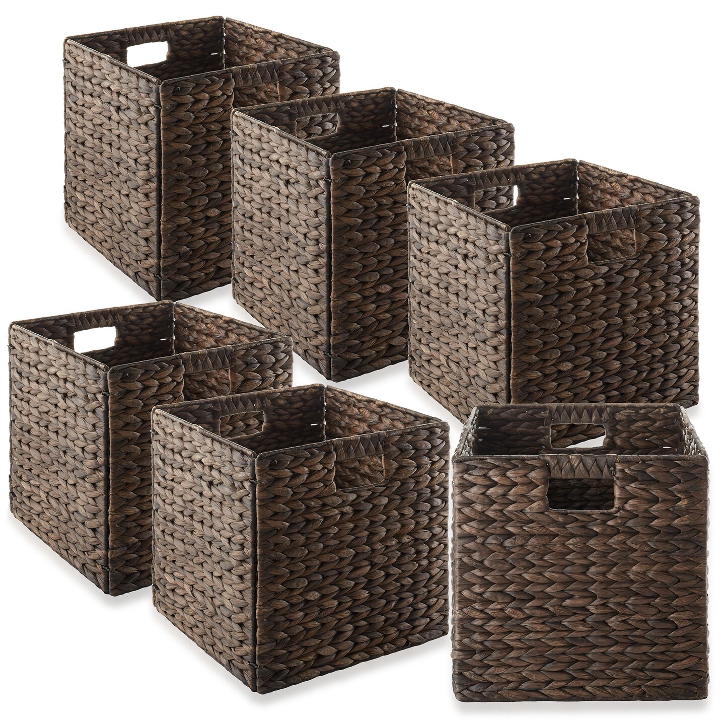Casafield 12" x 12" Water Hyacinth Storage Baskets, Collapsible Cube Organizers, Woven Bins for Bathroom, Bedroom, Laundry, Pantry, Shelves