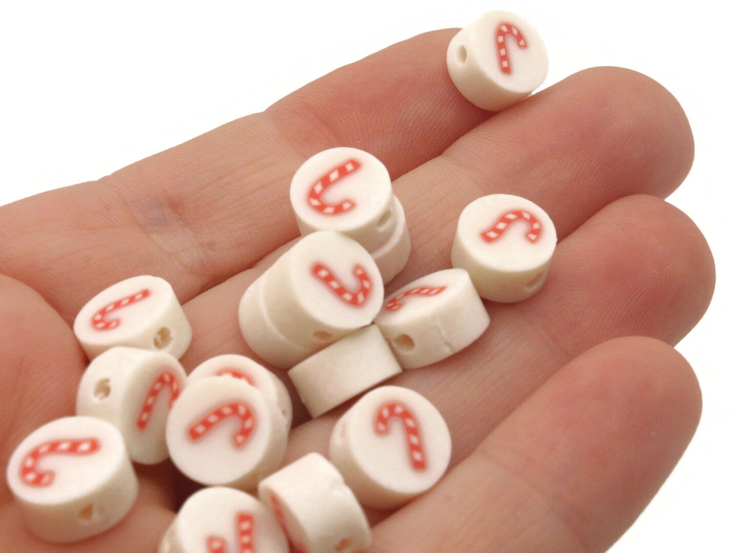 30 Candy Cane Polymer Clay White and Red Christmas Beads bD2