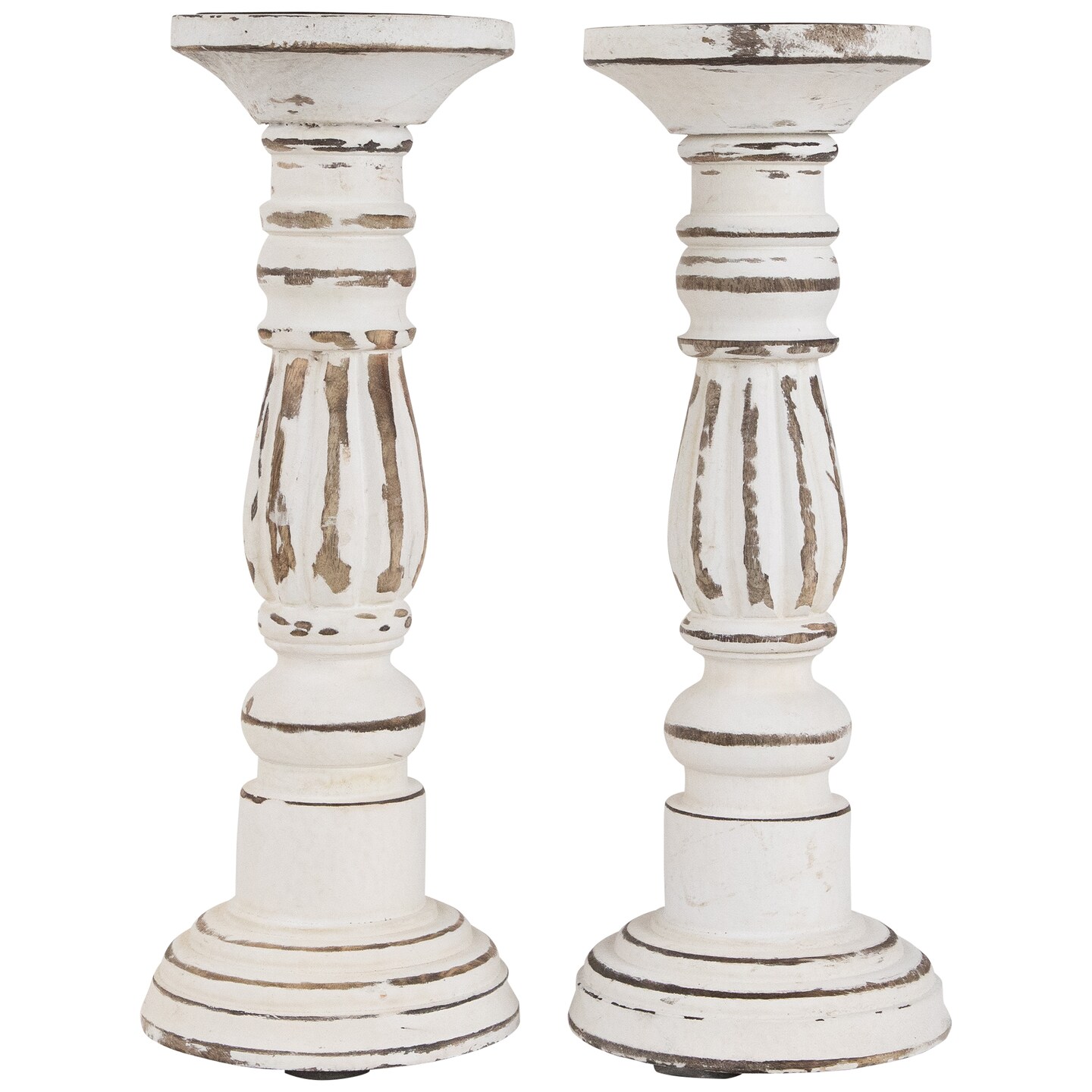 Northlight Set of 2 Antique White Pillar Candle Holders 12&#x22;