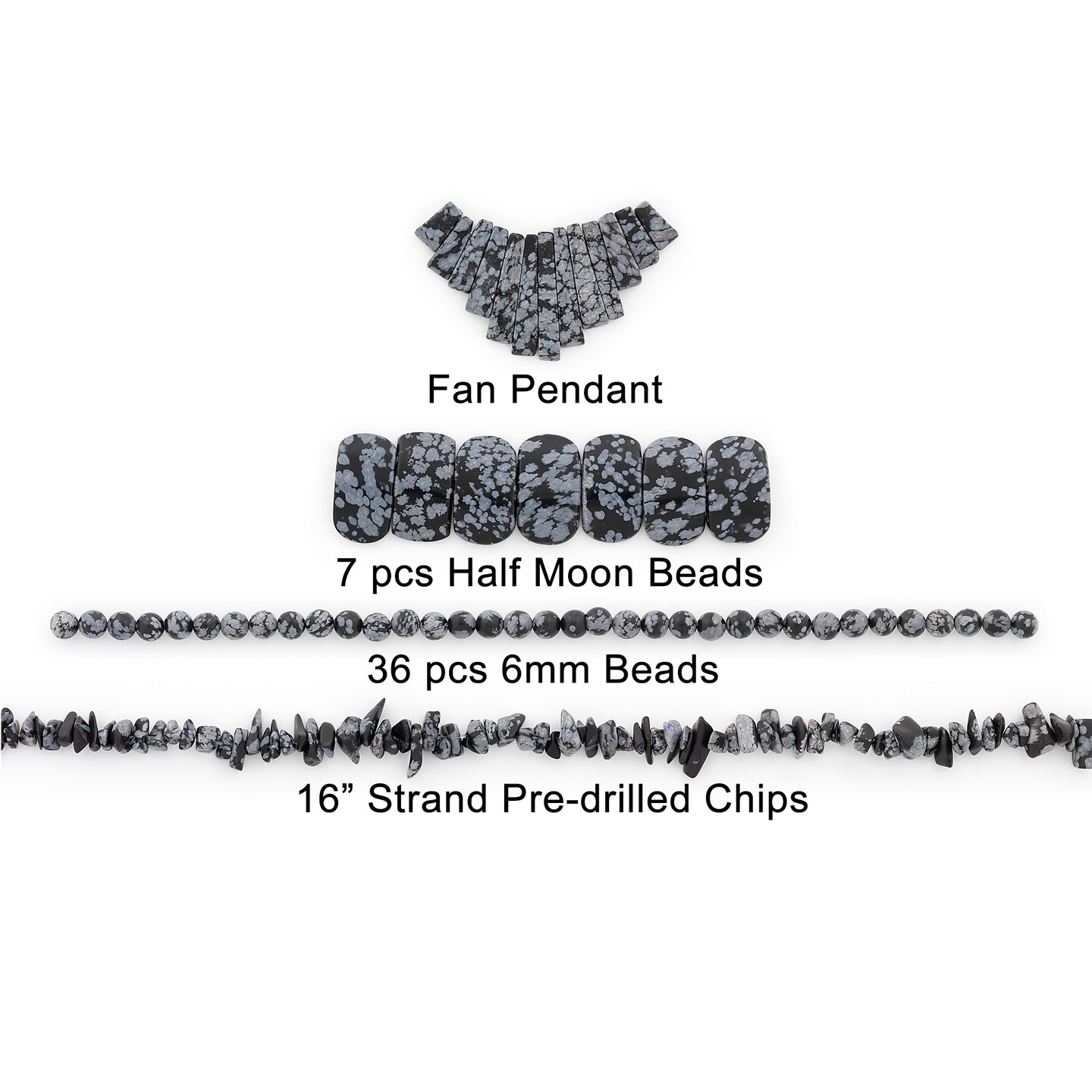 Snowflake Obsidian Natural Gemstone Beads and Pendant Collection Value Pack